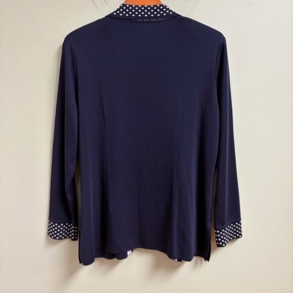 Exclusively Misook Tank Cardigan Set Petite L Quiet Luxury Navy Polka Dot Knit - Picture 7 of 13